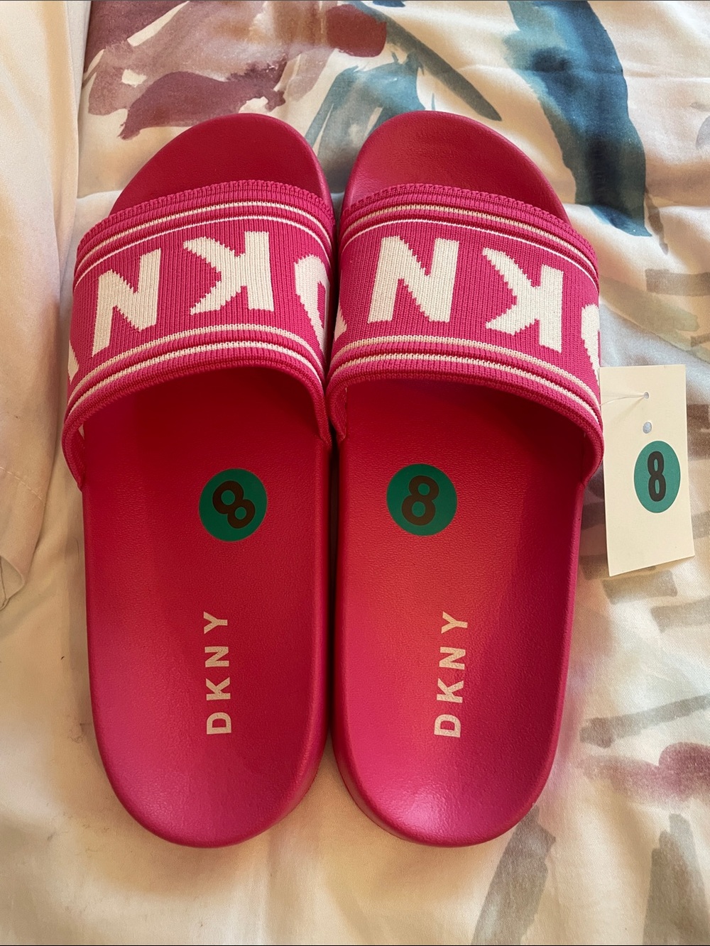 DKNY Bright Pink Kids Slide Sandals with Logo Strap